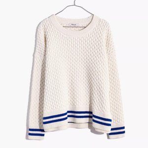 Madewell Stripe-Trim Honeycomb Pullover Sweater in Cotton-Merino Yarn Size XXS